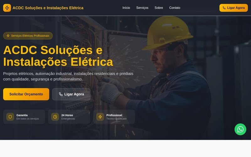 Site da ACDC Soluções e Instalações Elétrica, criado pela ctrlsite