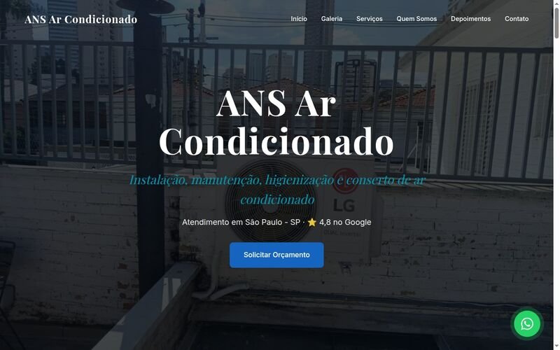 Site da ANS Ar Condicionado, criado pela ctrlsite