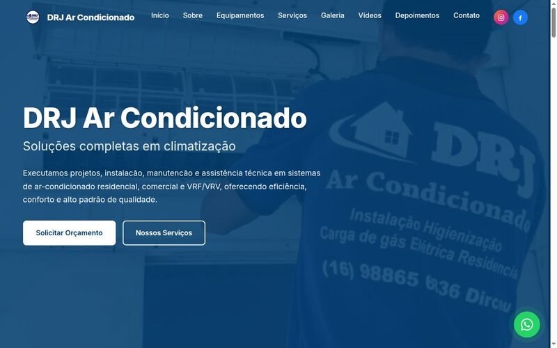 Site da DRJ Ar Condicionado, criado pela ctrlsite
