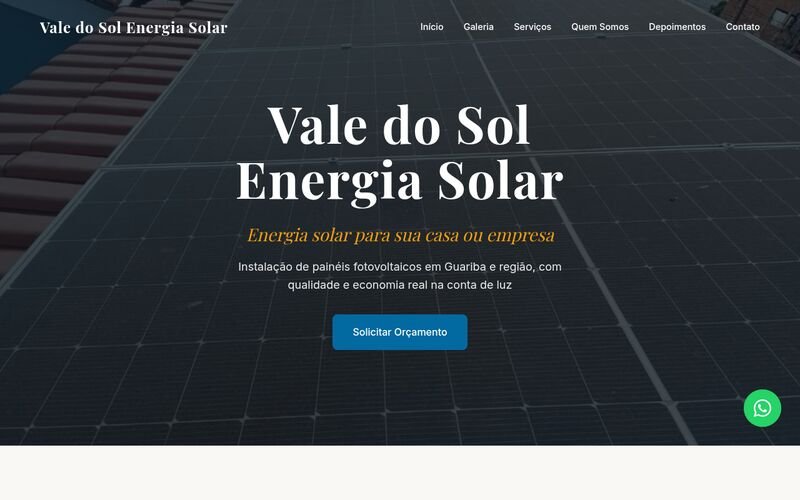 Site da Vale do Sol Energia Solar, criado pela ctrlsite