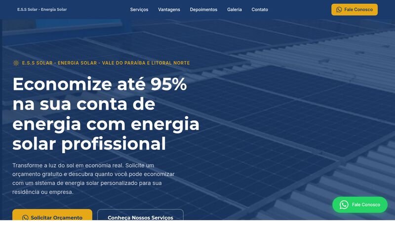 Site da E.S.S Solar - Energia Solar, criado pela ctrlsite