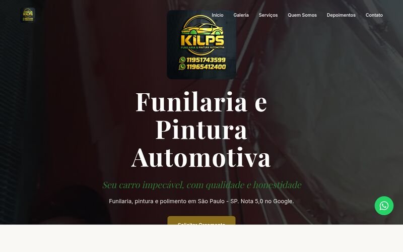 Site da KILPS Funilaria e Pintura Automotiva, criado pela ctrlsite