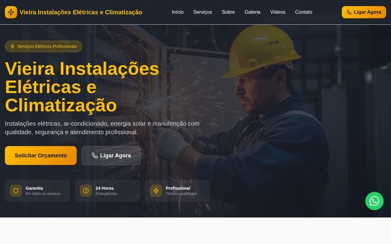 Site da Vieira Instalações Elétricas e Climatização, criado pela ctrlsite