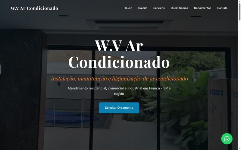 Site da W.V Ar Condicionado, criado pela ctrlsite